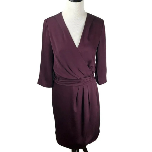 Banana Republic Tall Wrap Dress Plum Burgundy Jewel Tone 3/4 Sleeve Size 10 - Picture 2 of 12